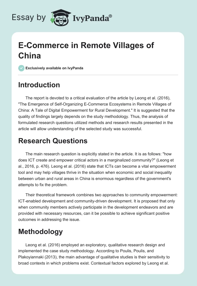 E-Commerce in Remote Villages of China. Page 1