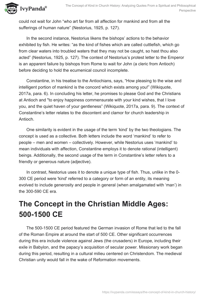 The Concept of Kind in Church History: Analyzing Quotes From a Spiritual and Philosophical Perspective. Page 3