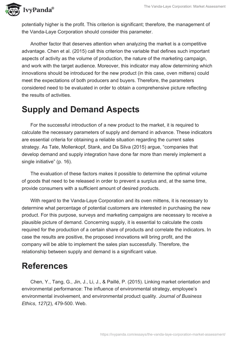 The Vanda-Laye Corporation: Market Assessment. Page 2