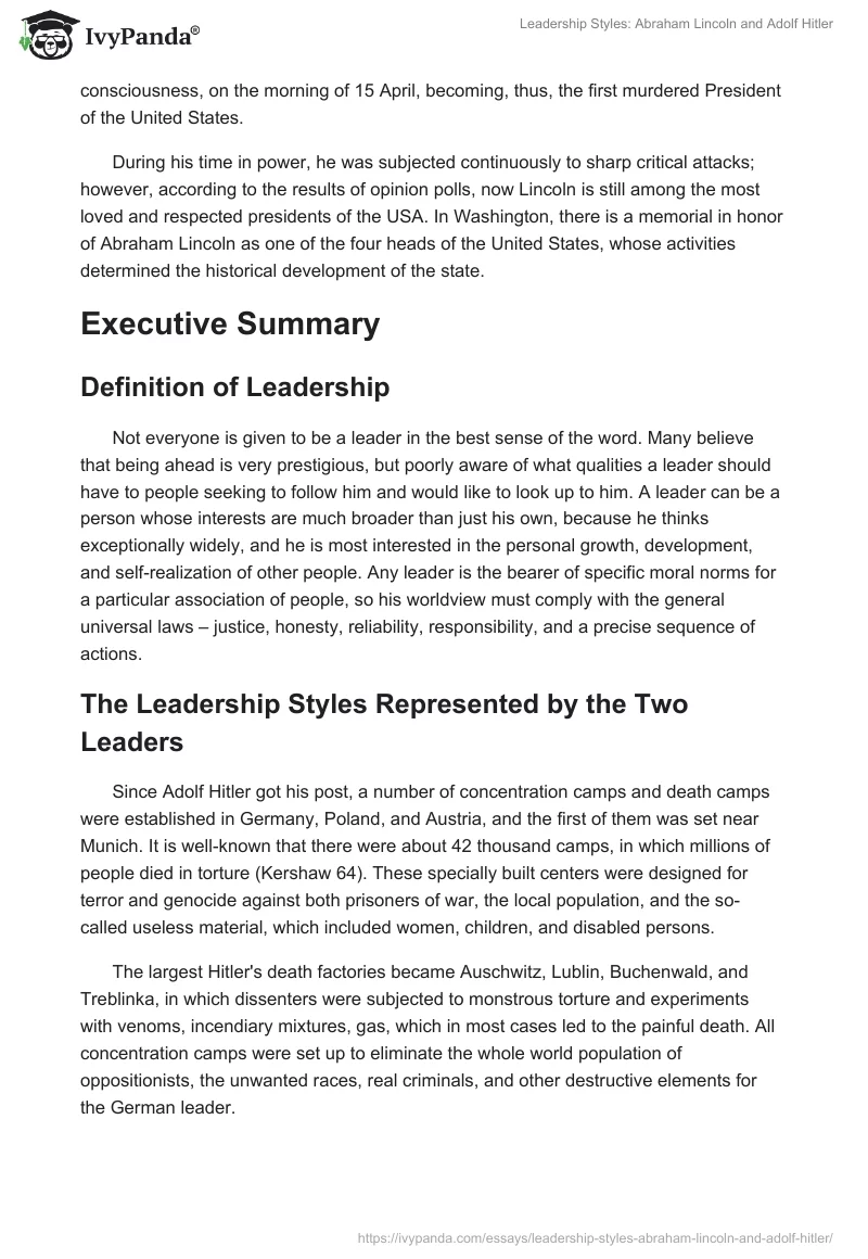 Leadership Styles: Abraham Lincoln and Adolf Hitler. Page 4