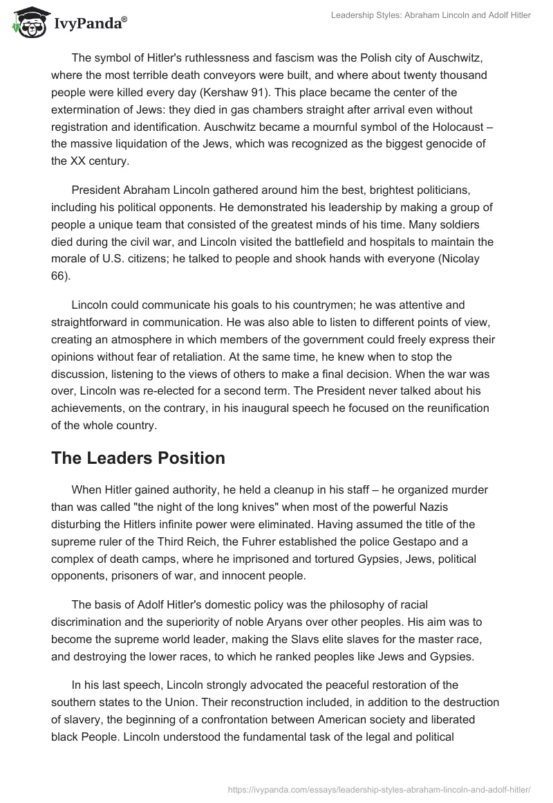 Leadership Styles: Abraham Lincoln and Adolf Hitler. Page 5