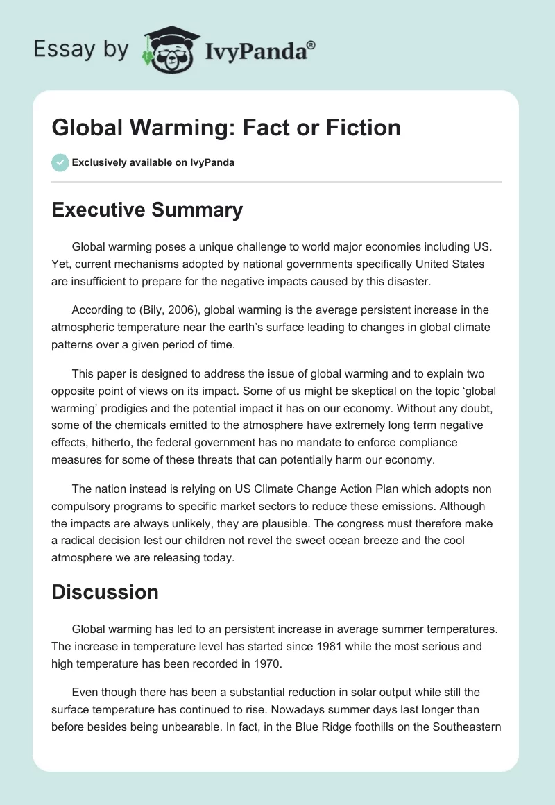 Global Warming: Fact or Fiction. Page 1
