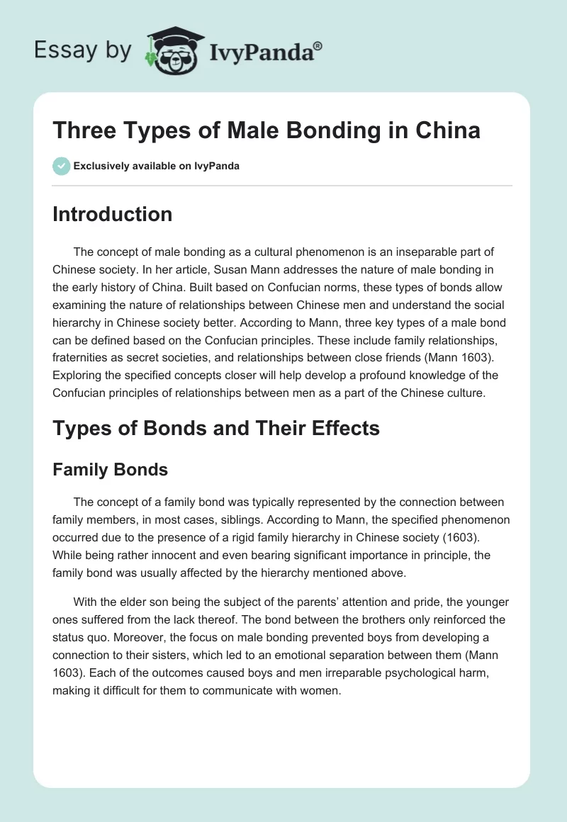 Three Types of Male Bonding in China. Page 1