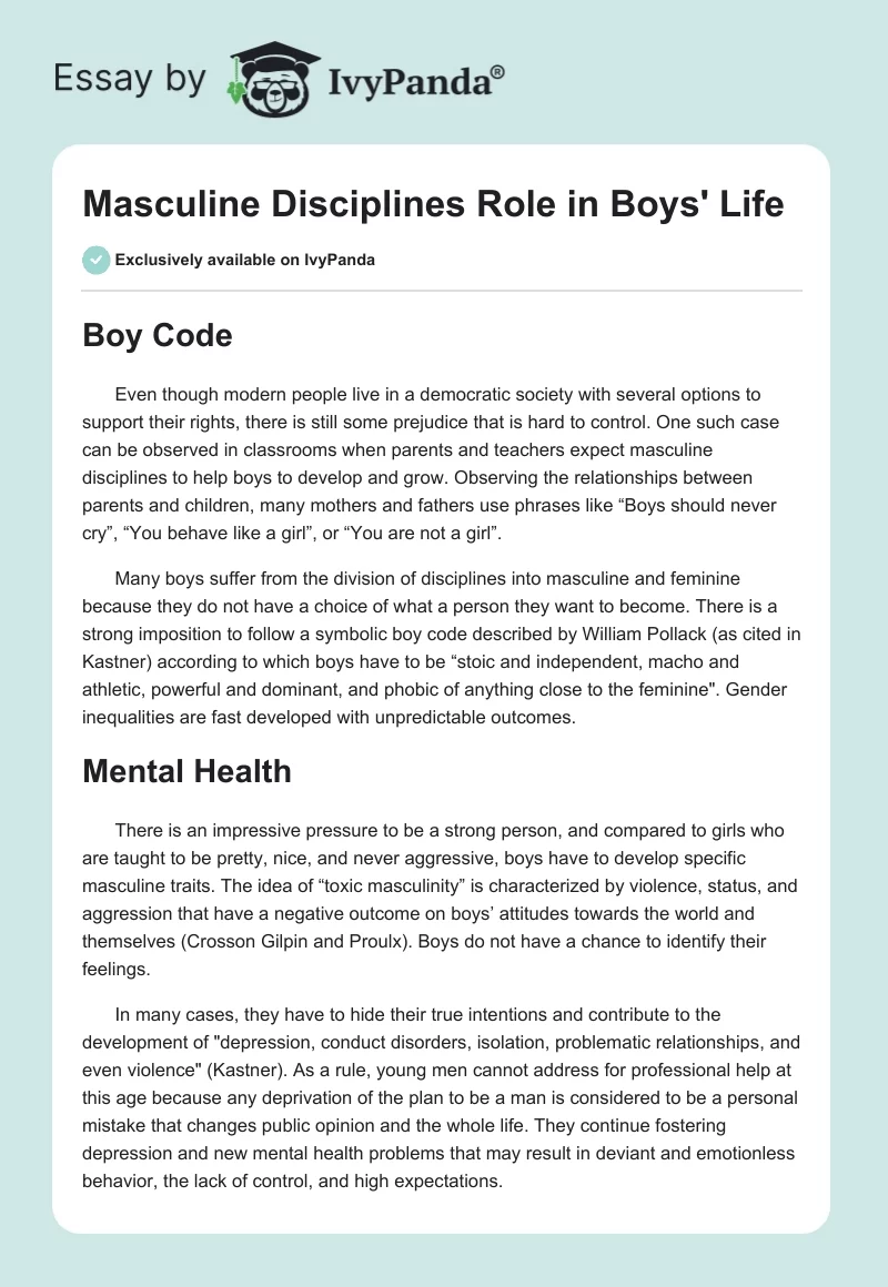 Masculine Disciplines Role in Boys' Life. Page 1