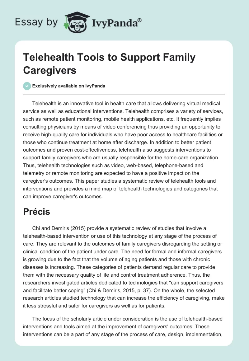 Telehealth Tools to Support Family Caregivers. Page 1