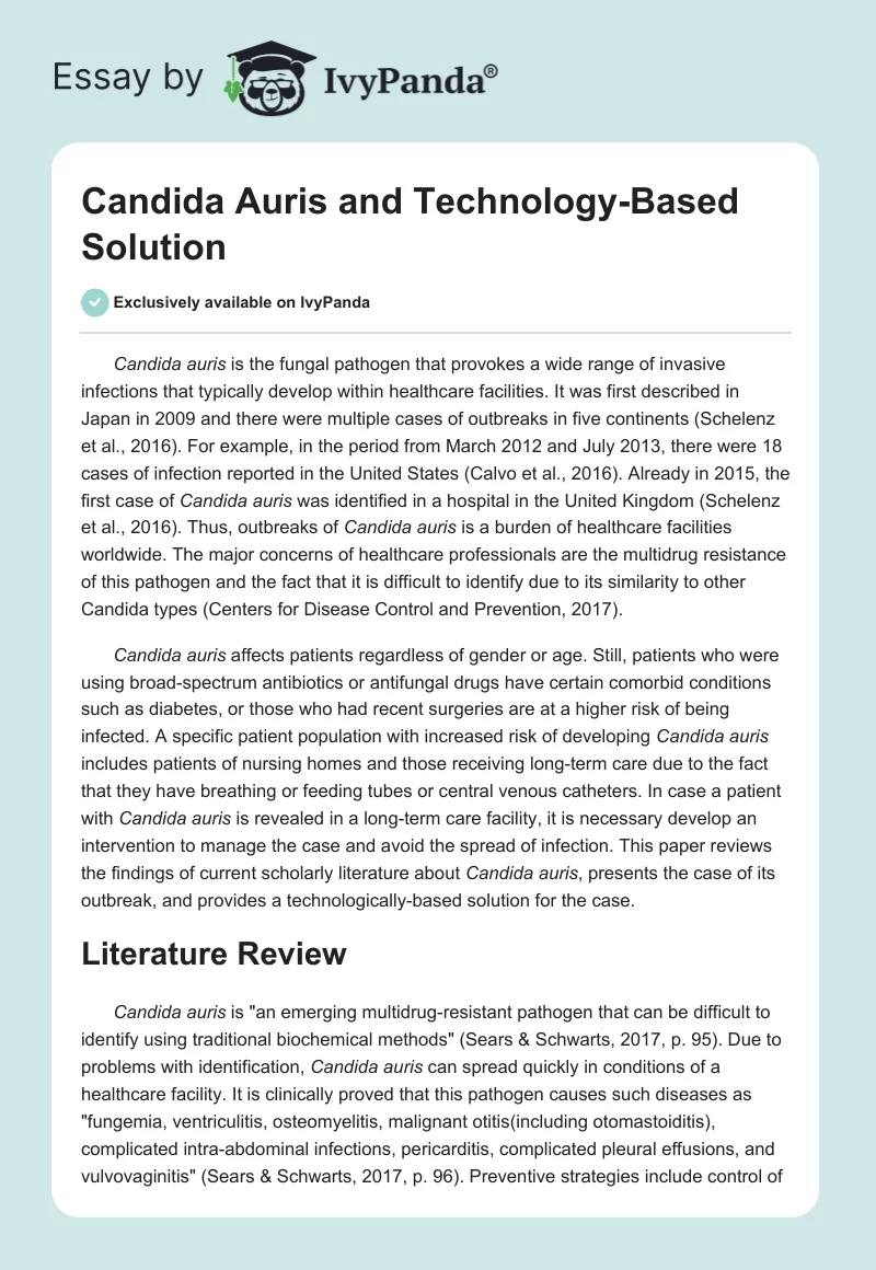 Candida Auris and Technology-Based Solution. Page 1
