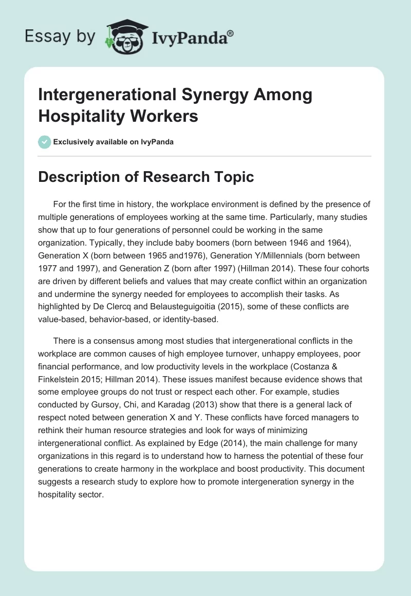Intergenerational Synergy Among Hospitality Workers. Page 1