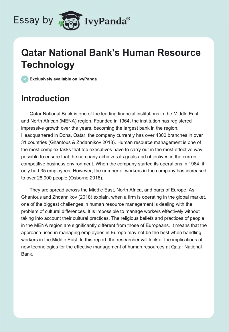 Qatar National Bank's Human Resource Technology. Page 1