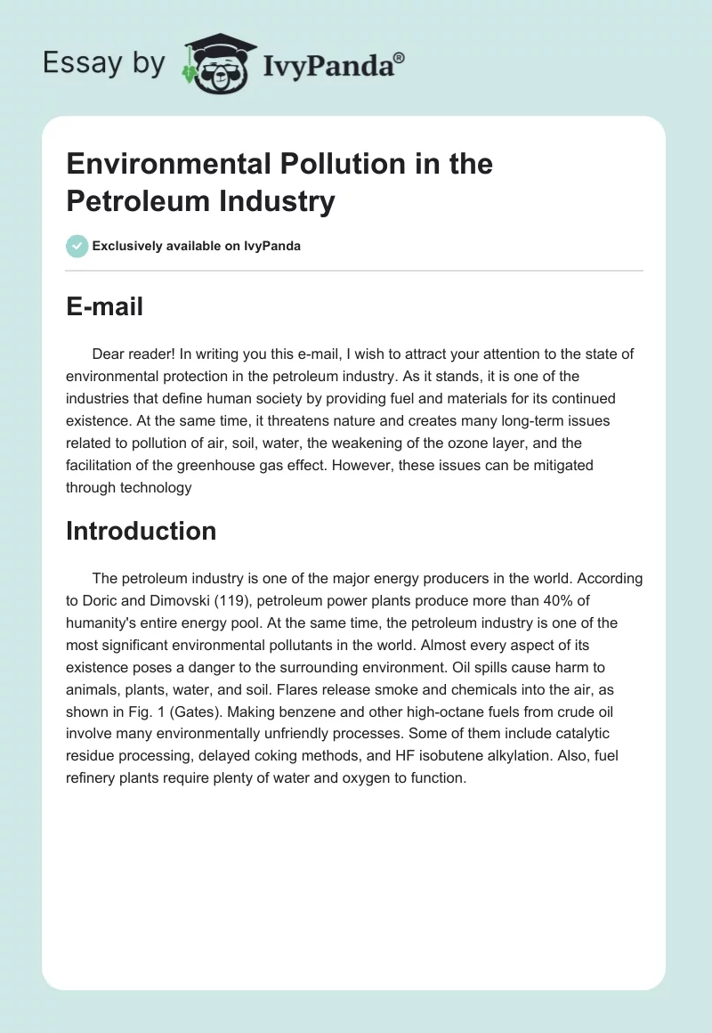 Environmental Pollution in the Petroleum Industry. Page 1