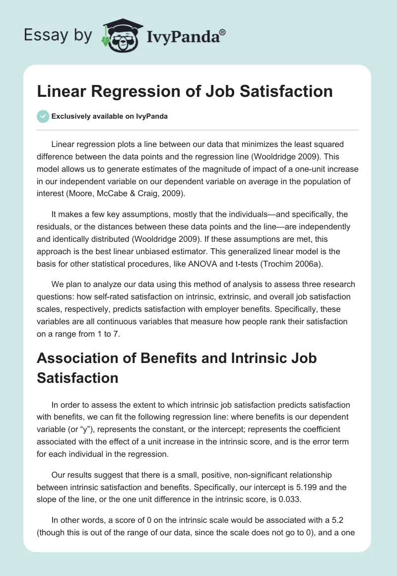 Linear Regression of Job Satisfaction. Page 1
