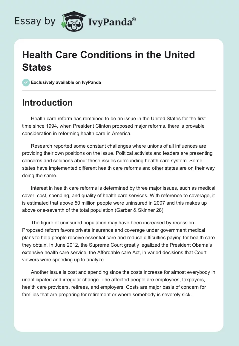 Health Care Conditions in the United States. Page 1