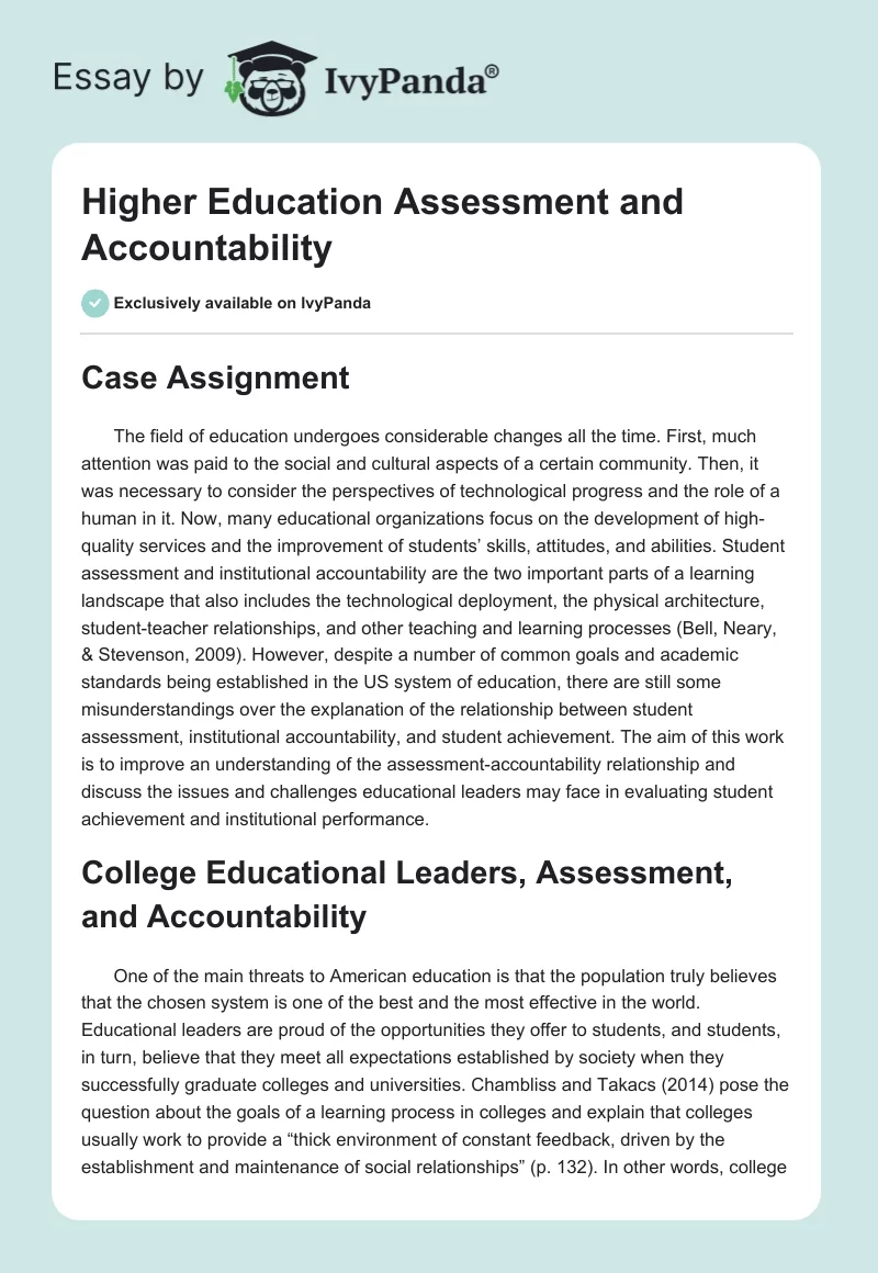 Higher Education Assessment and Accountability. Page 1