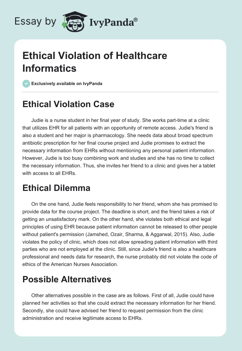 Ethical Violation of Healthcare Informatics. Page 1