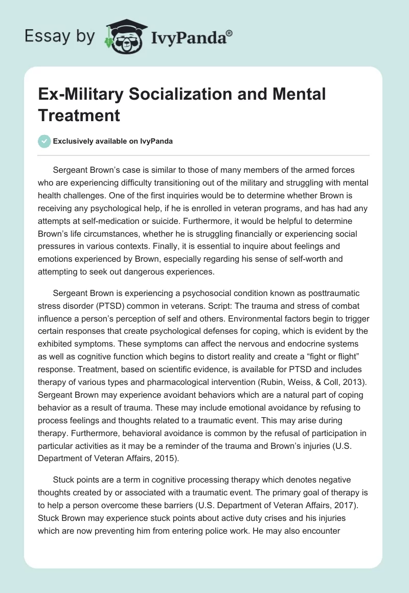 Ex-Military Socialization and Mental Treatment. Page 1
