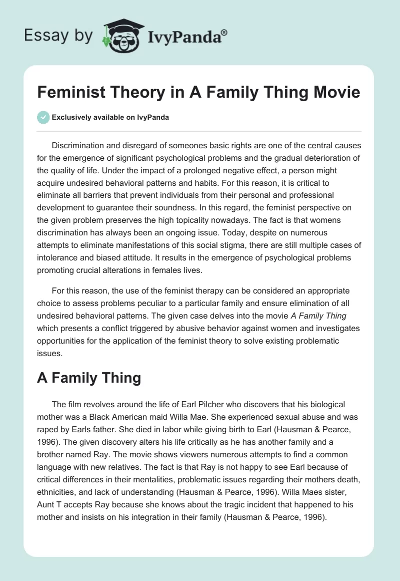 Feminist Theory in "A Family Thing" Movie. Page 1