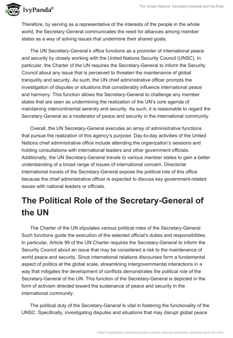 The United Nations’ Secretary-General and His Role. Page 2