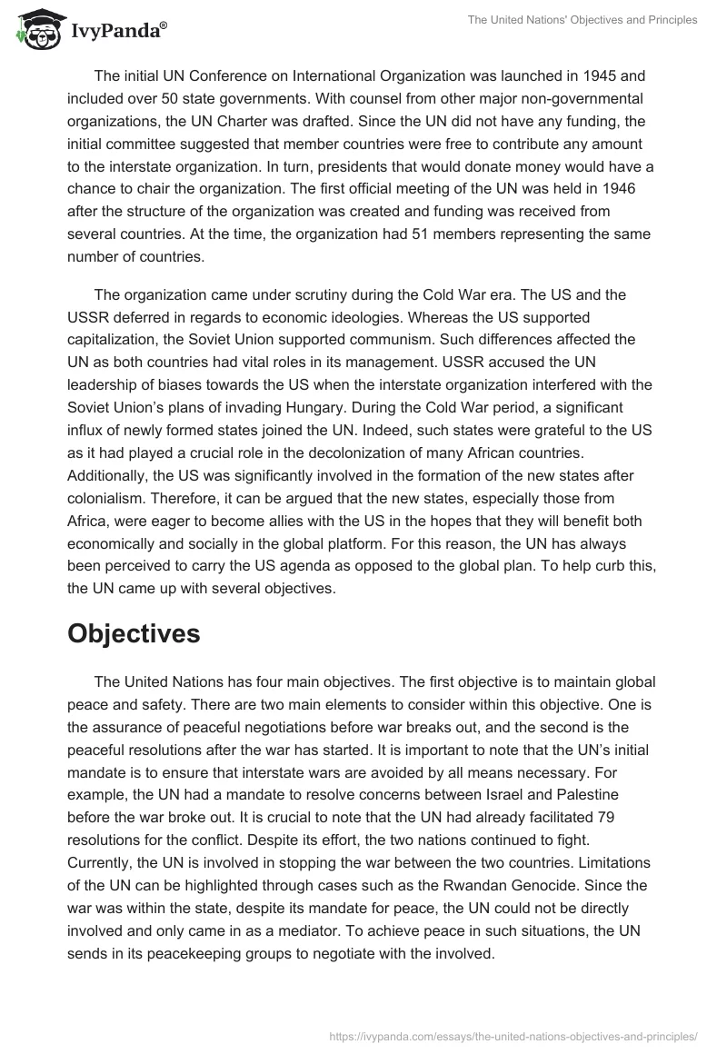The United Nations' Objectives and Principles. Page 2