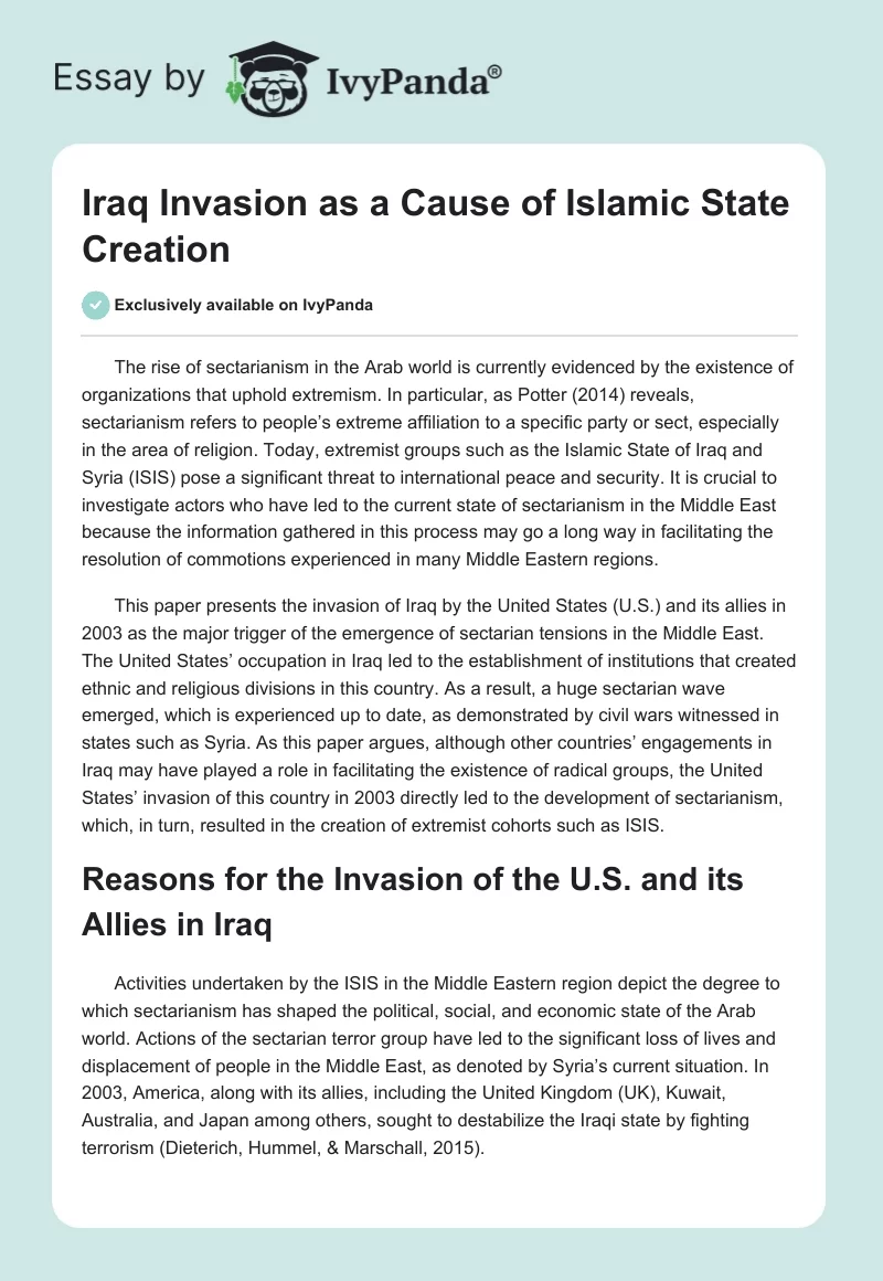 Iraq Invasion as a Cause of Islamic State Creation. Page 1
