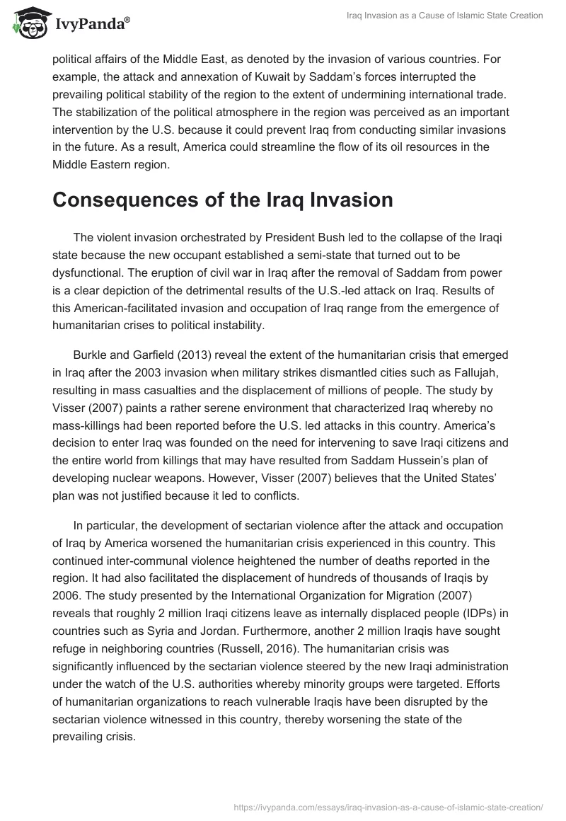 Iraq Invasion as a Cause of Islamic State Creation. Page 3