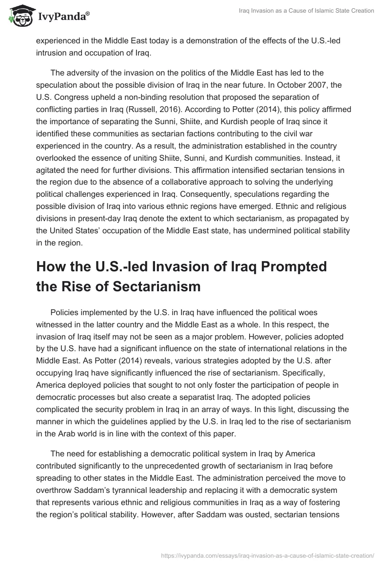 Iraq Invasion as a Cause of Islamic State Creation. Page 5