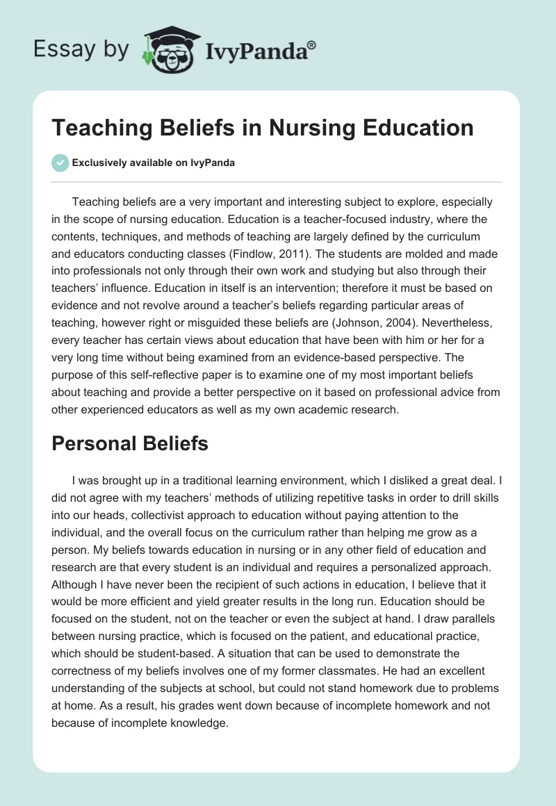 Teaching Beliefs in Nursing Education. Page 1