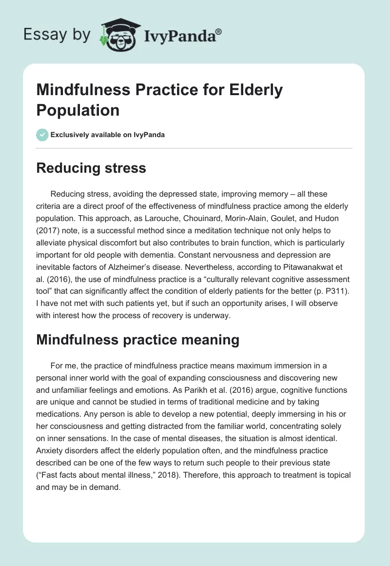 Mindfulness Practice for Elderly Population. Page 1