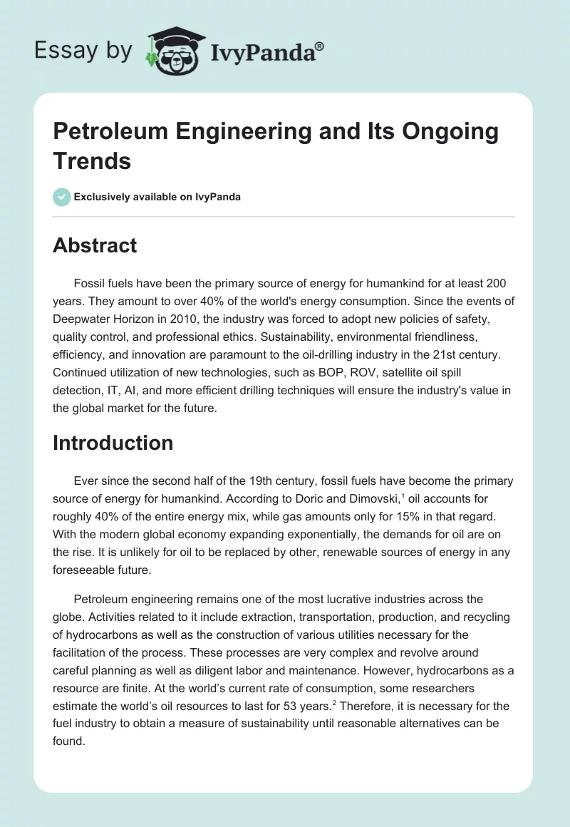 Petroleum Engineering and Its Ongoing Trends. Page 1