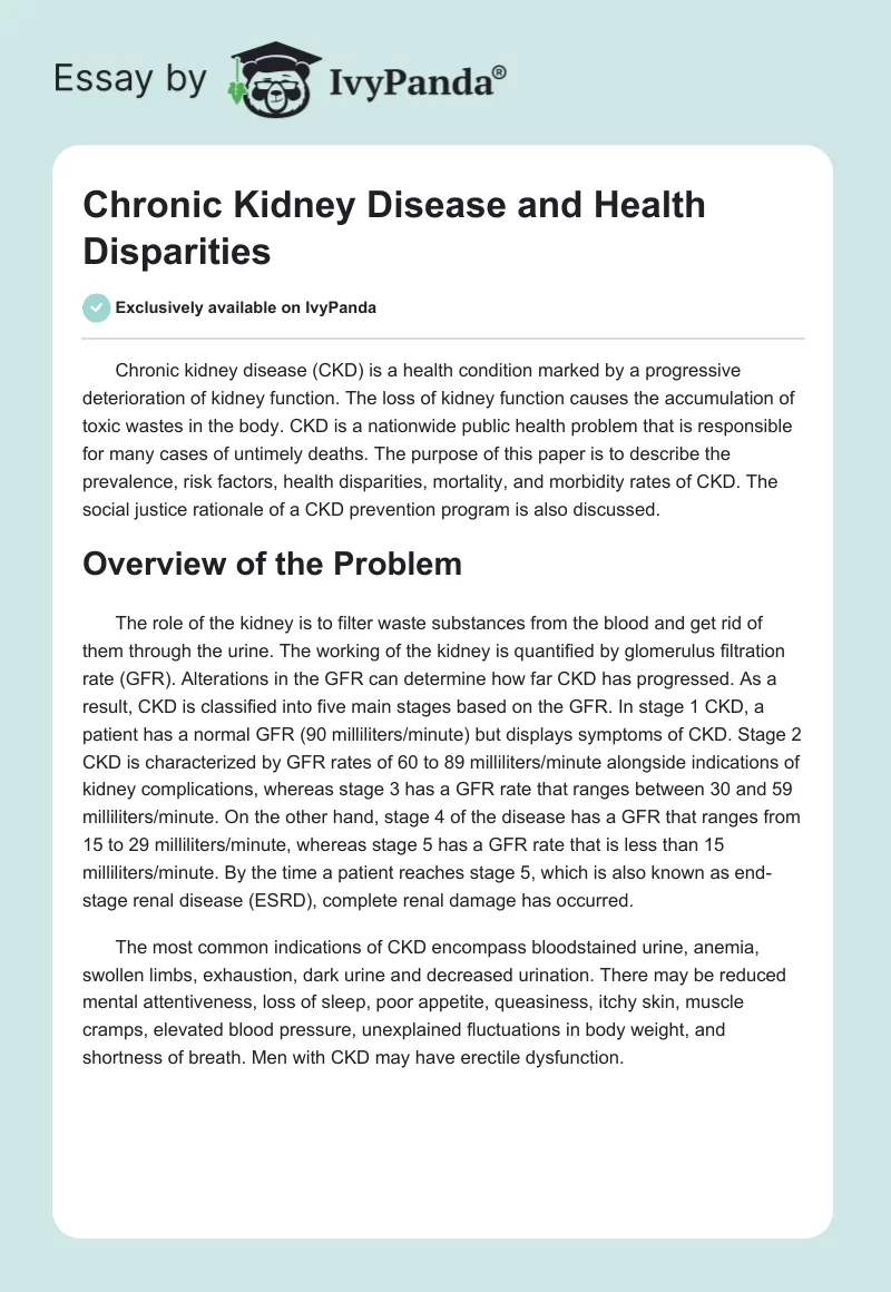 Chronic Kidney Disease and Health Disparities. Page 1