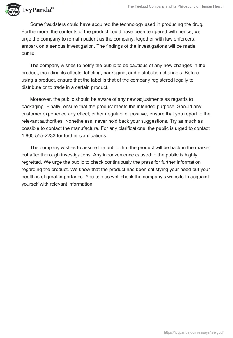 The Feelgud Company and Its Philosophy of Human Health. Page 2