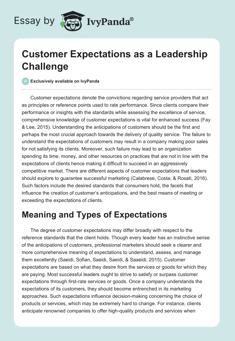 Customer Expectations as a Leadership Challenge. Page 1