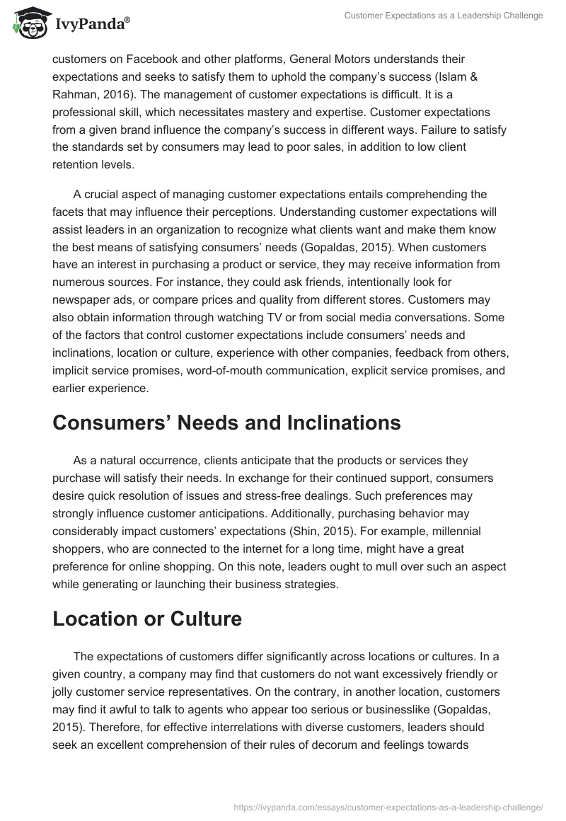 Customer Expectations as a Leadership Challenge. Page 5