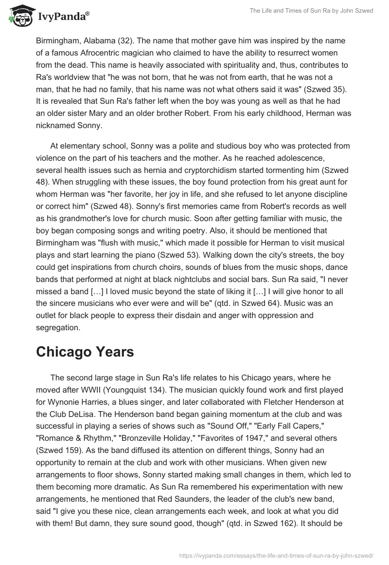 "The Life and Times of Sun Ra" by John Szwed. Page 2