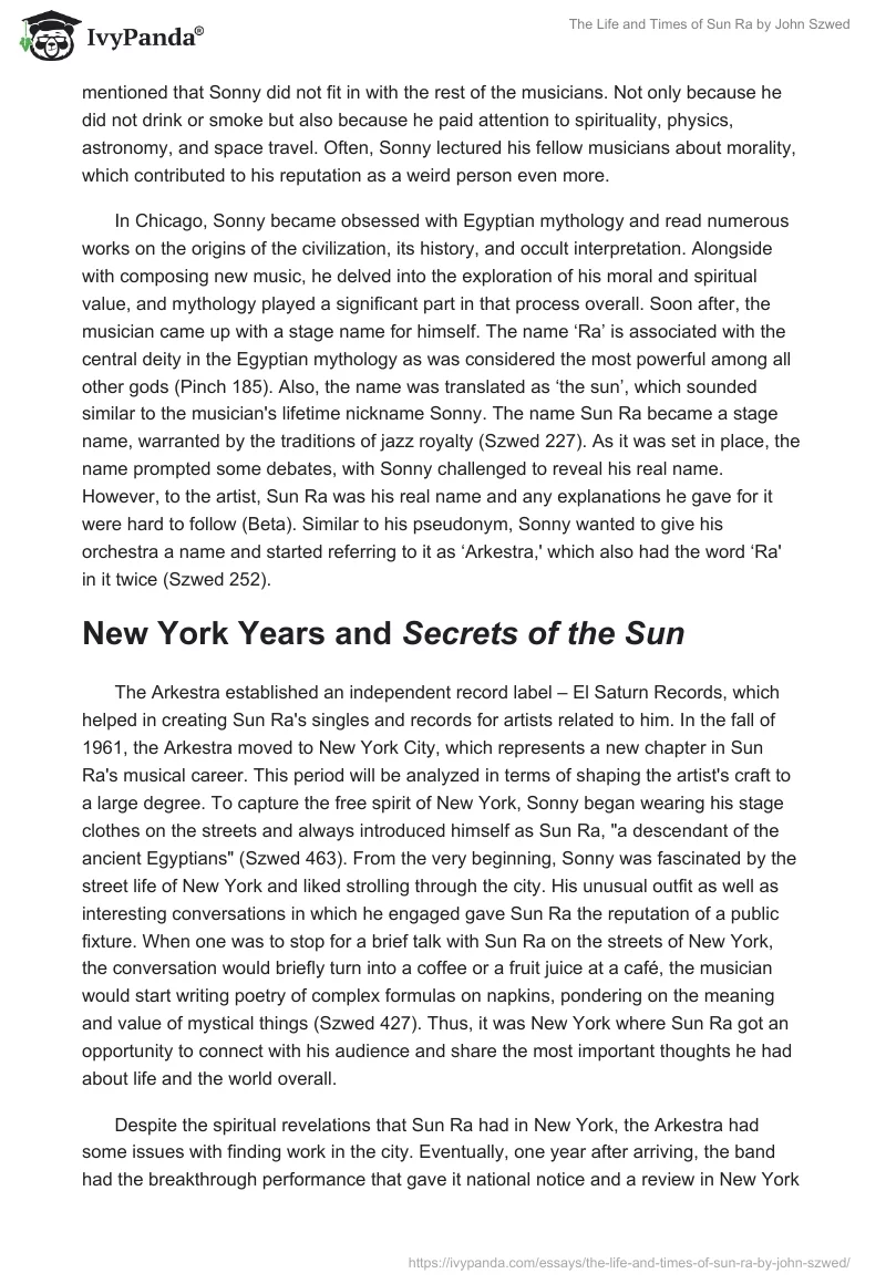"The Life and Times of Sun Ra" by John Szwed. Page 3