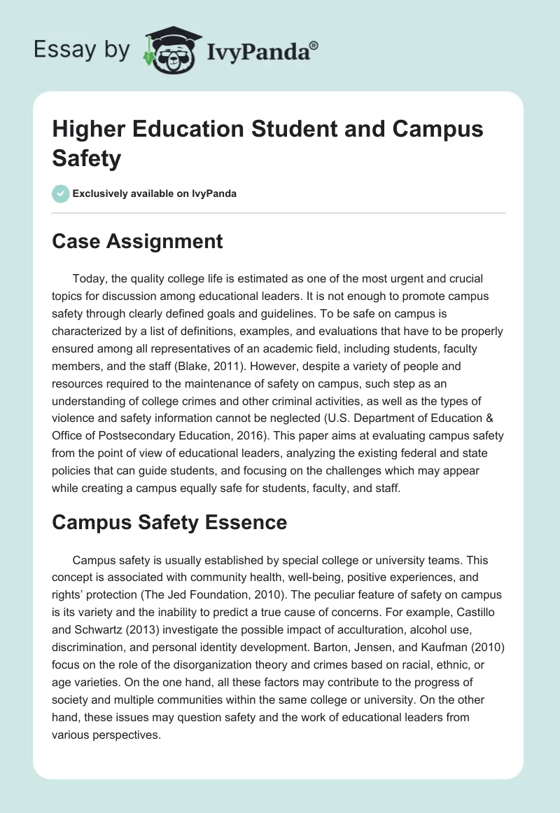 Higher Education Student and Campus Safety. Page 1
