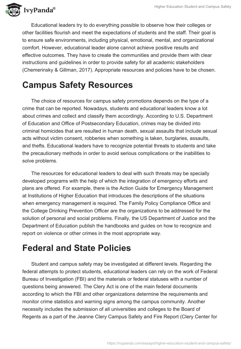 Higher Education Student and Campus Safety. Page 2