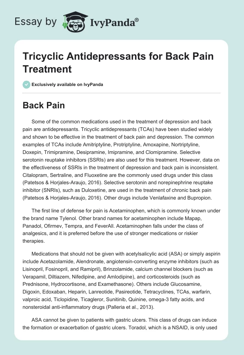 Tricyclic Antidepressants for Back Pain Treatment. Page 1
