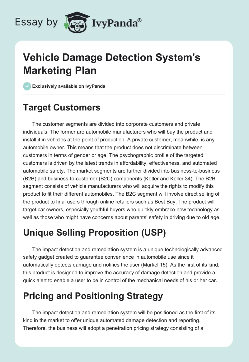 Vehicle Damage Detection System's Marketing Plan. Page 1