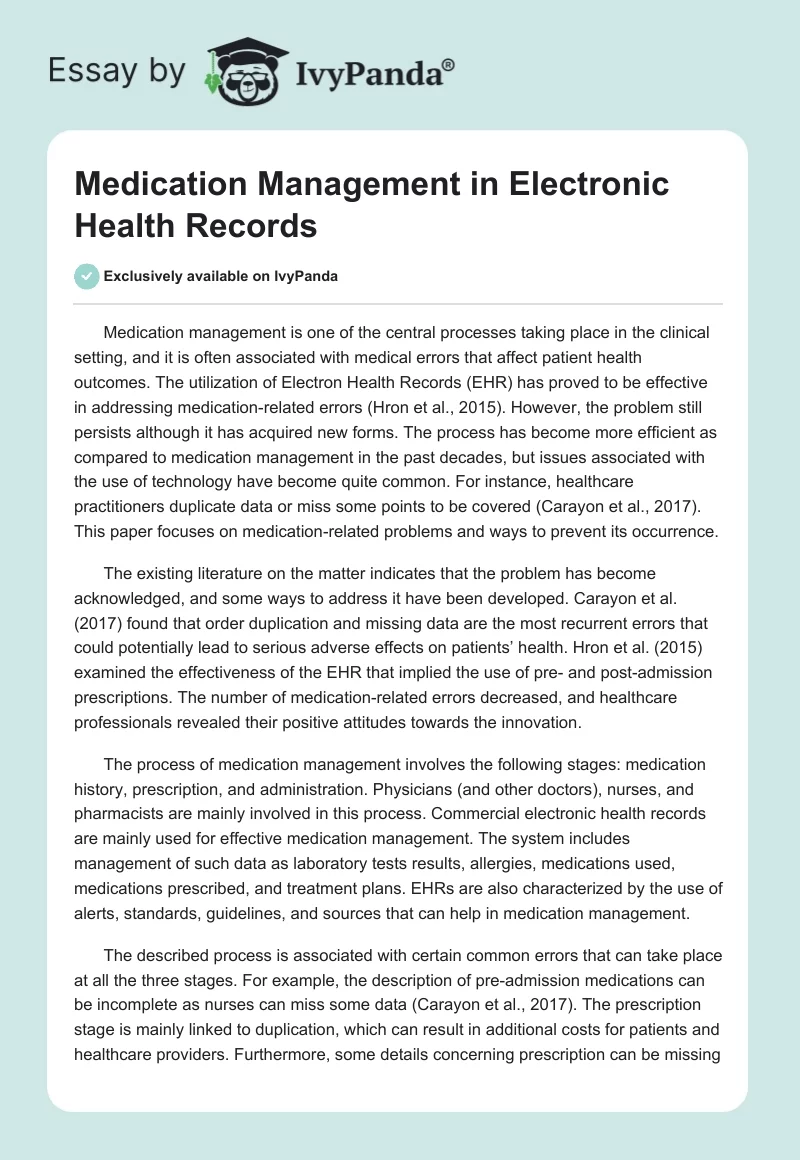 Medication Management in Electronic Health Records. Page 1