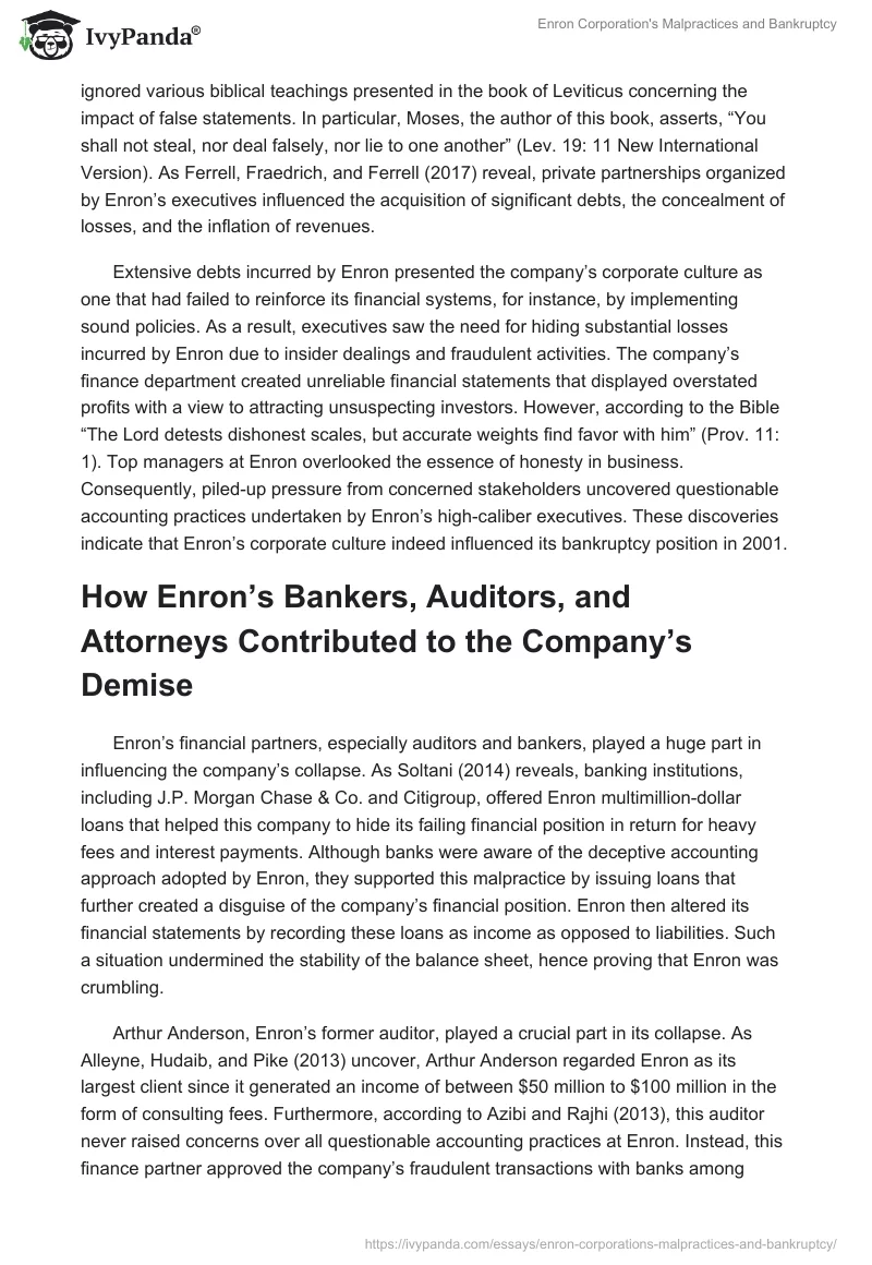 Enron Corporation's Malpractices and Bankruptcy. Page 2