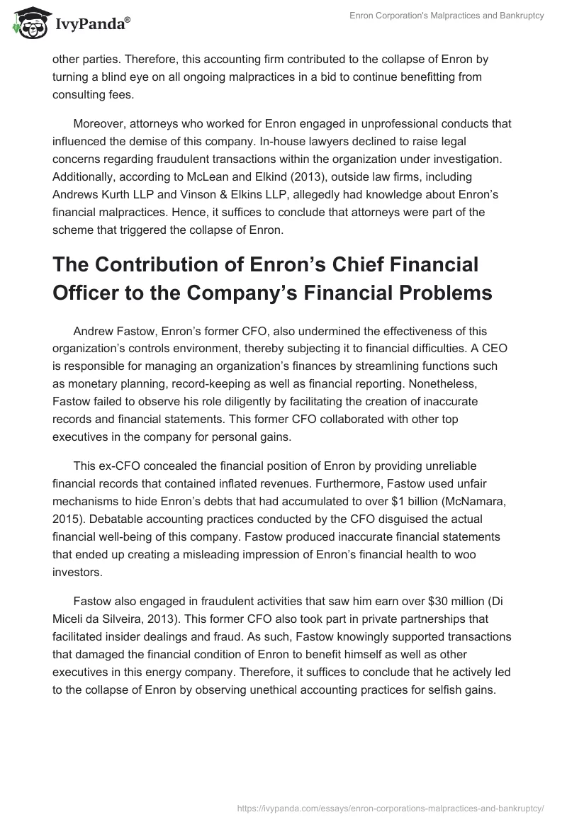 Enron Corporation's Malpractices and Bankruptcy. Page 3