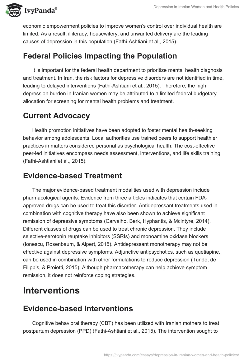 Depression in Iranian Women and Health Policies. Page 3