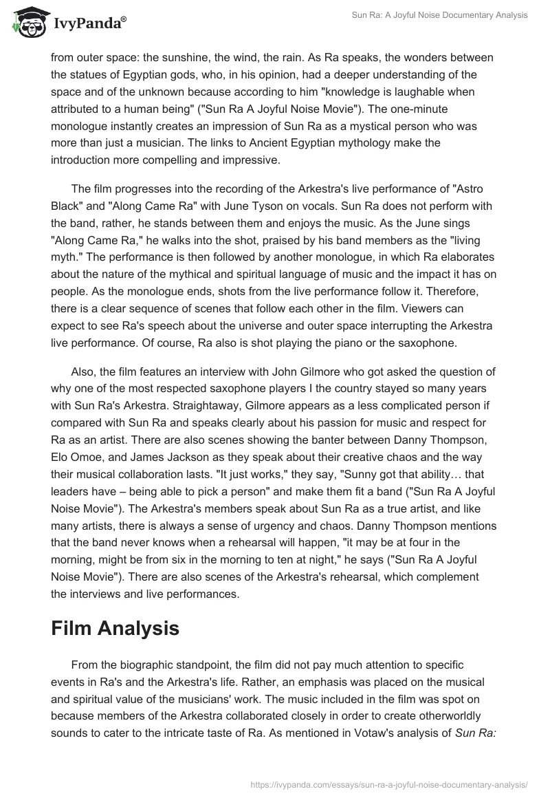 "Sun Ra: A Joyful Noise" Documentary Analysis. Page 2