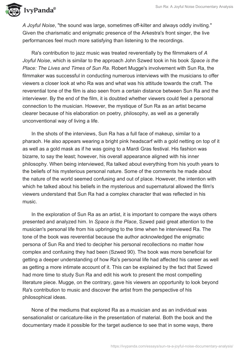 "Sun Ra: A Joyful Noise" Documentary Analysis. Page 3