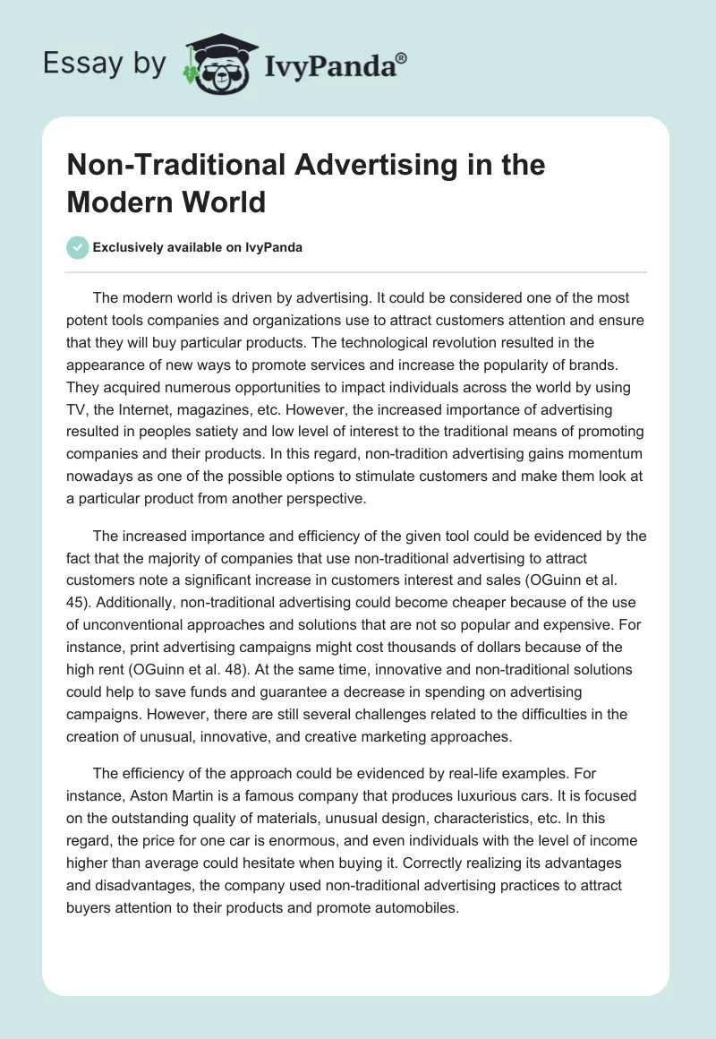 Non-Traditional Advertising in the Modern World. Page 1