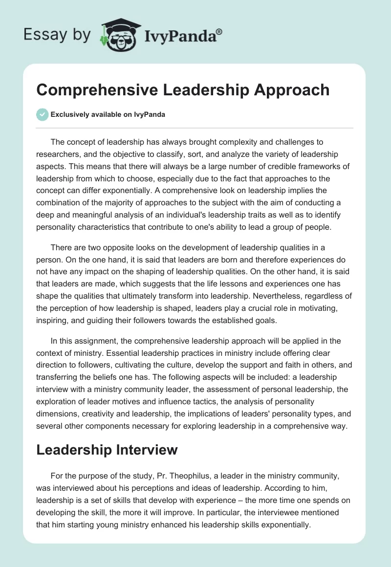Comprehensive Leadership Approach. Page 1