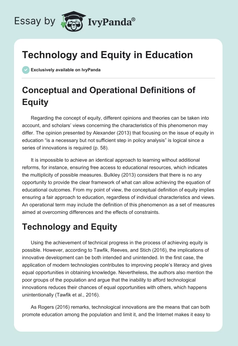 Technology and Equity in Education. Page 1