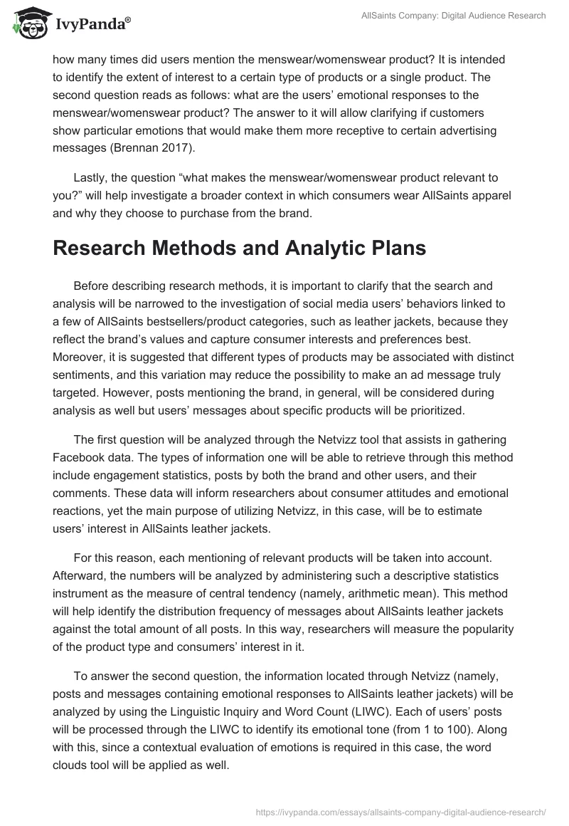 AllSaints Company: Digital Audience Research. Page 2