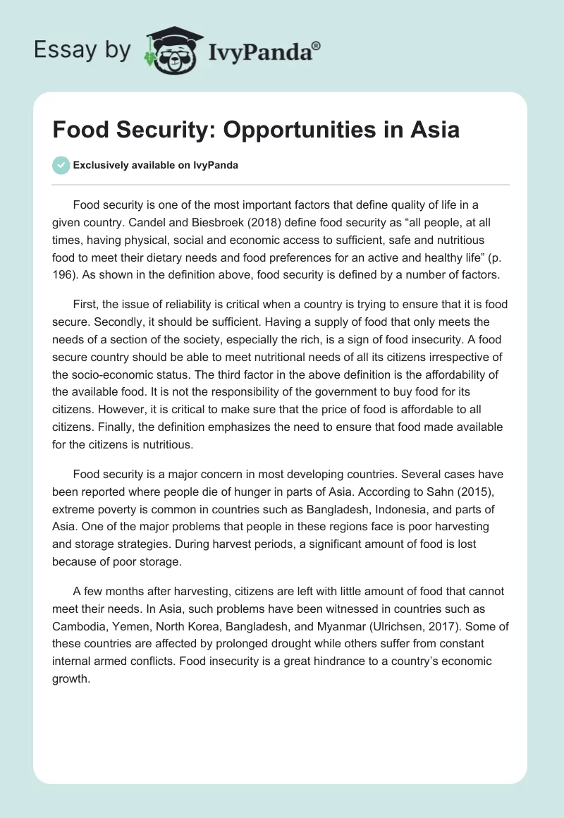 Food Security: Opportunities in Asia. Page 1