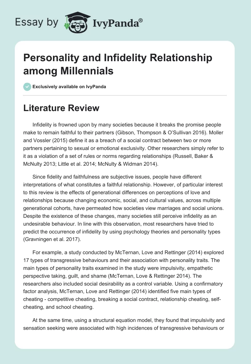 Personality and Infidelity Relationship among Millennials. Page 1