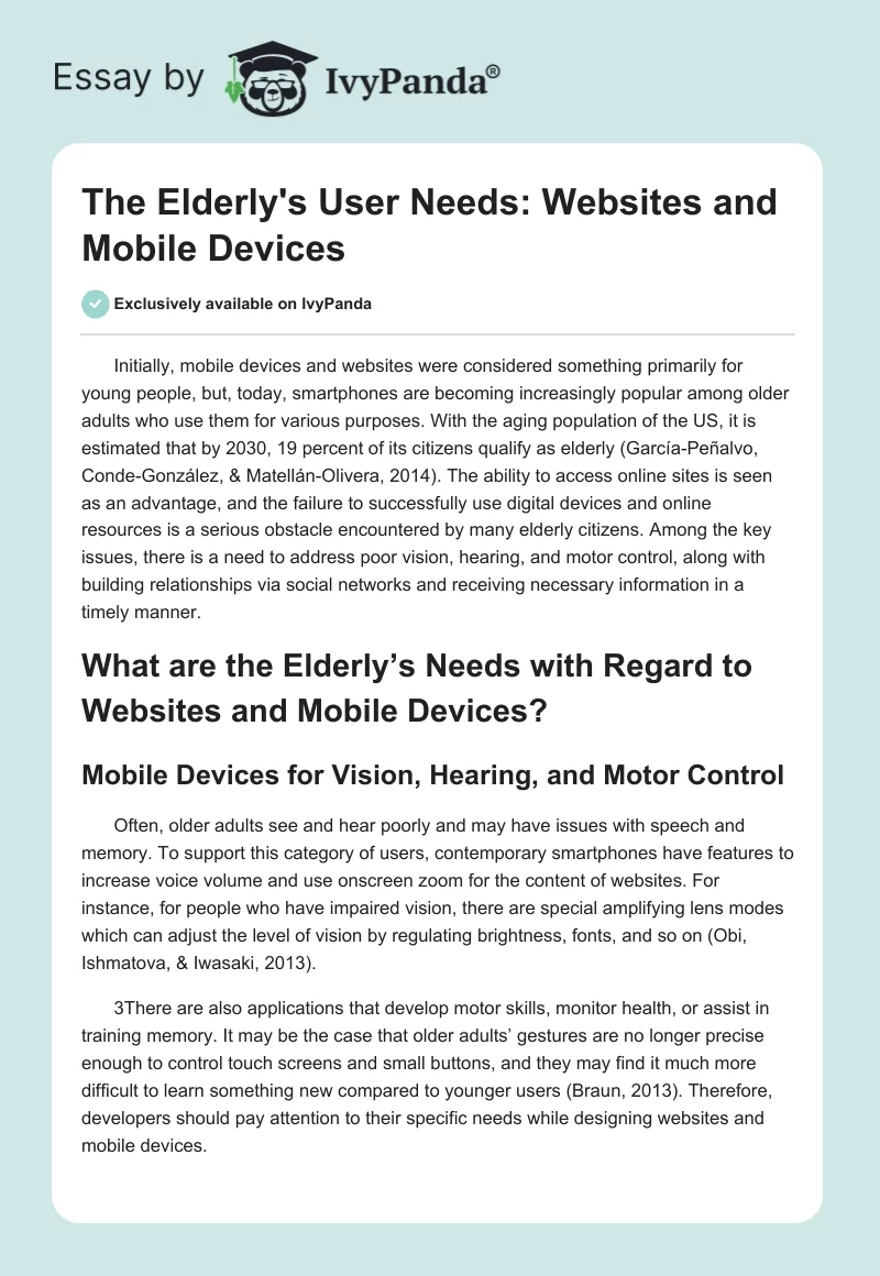The Elderly's User Needs: Websites and Mobile Devices. Page 1